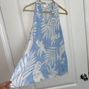 “LC” - Tropical Palm” print top w tassel (NWOT)